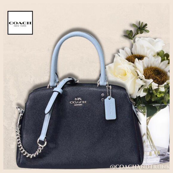 NWT COACH Midnight and Light Blue Leather Mini Lillie Crossbody Silver Accents - Picture 1 of 10